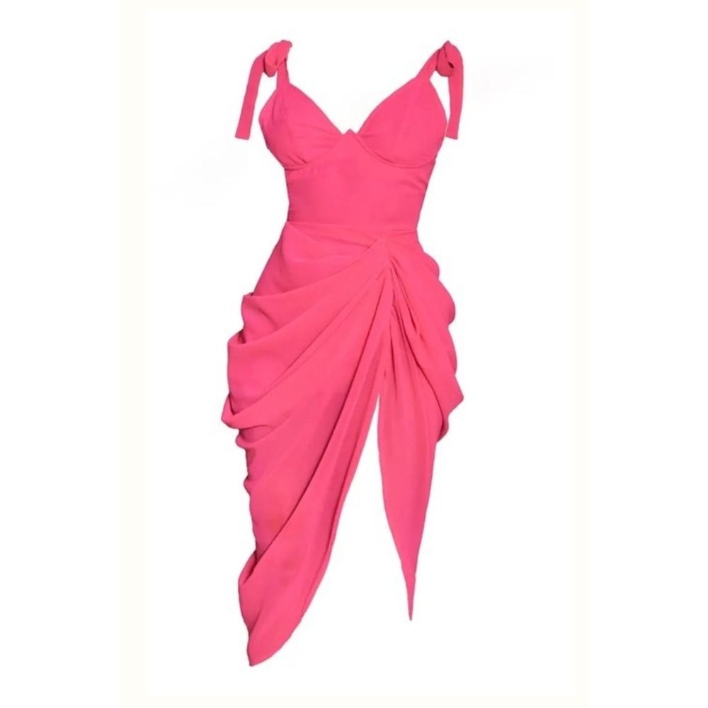 Pretty Little Thing Hot Pink Underwire Detail Draped Midi Dress Size 8